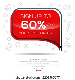 Inscríbase hasta un 60% en su primer pedido, ilustración vectorial. 