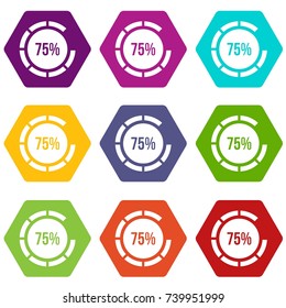 Sign 75 load icon set many color hexahedron isolated on white vector illustration