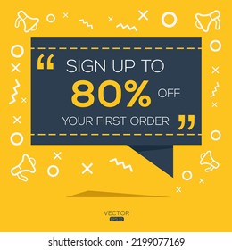 Sign up to 80% off your first order, Vector illustration. 