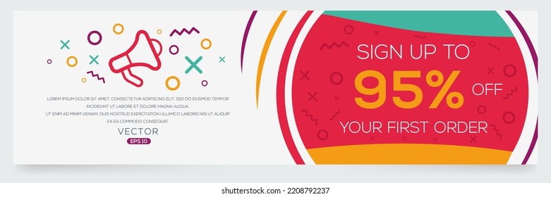 Inscríbase hasta un 95% en su primer pedido, ilustración vectorial. 