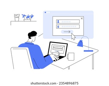 Sign up abstract concept vector illustration. Man with laptop registers on website, modern IT technology, professional software, process of registration on computer screen abstract metaphor.