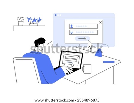 Sign up abstract concept vector illustration. Man with laptop registers on website, modern IT technology, professional software, process of registration on computer screen abstract metaphor.