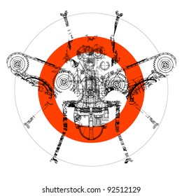 sign of abstract technical drawing of fly within red circle