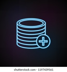 sign add coins icon in neon style. One of Mobile banking collection icon can be used for UI, UX