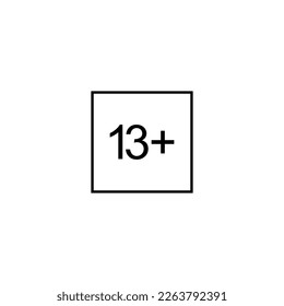 Sign of Adult Only Icon Symbol for Thirteen Plus or 13 Plus Age. Vector Illustration