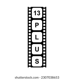 Sign of Adult Only for Thirteen Plus 13+ Age in the Filmstrip. Age Rating Movie Icon Symbol for Movie Poster, Banner, Backdrop, Apps, Website or Graphic Design Element. Vector Illustration
