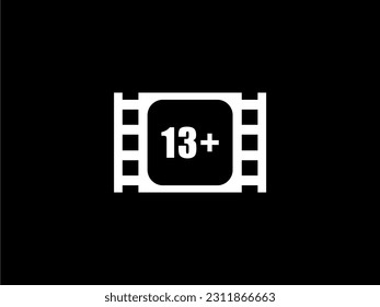 Sign of Adult Only for Thirteen Plus 13+ Age in the Filmstrip. Age Rating Movie Icon Symbol for Movie Poster, Banner, Backdrop, Apps, Website or Graphic Design Element. Vector Illustration