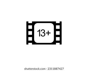Sign of Adult Only for Thirteen Plus 13+ Age in the Filmstrip. Age Rating Movie Icon Symbol for Movie Poster, Banner, Backdrop, Apps, Website or Graphic Design Element. Vector Illustration