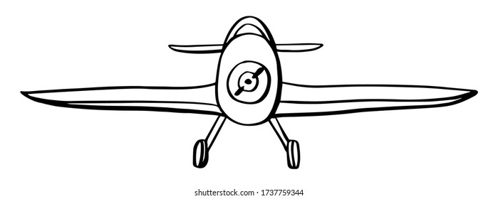 Sign airplane in hand drawn doodle style isolated on white background. Agricultural aircraft vector outline stock illustration. Icons for kids playing, t shirt print.