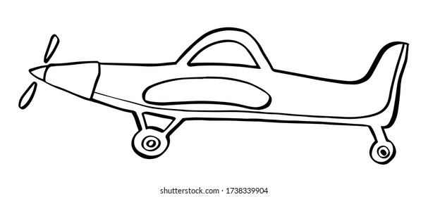 Sign airplane in hand drawn doodle style isolated on white background. Agricultural aircraft vector outline stock illustration. Icons for kids playing, t shirt print.