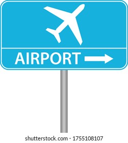 Sign Airport. Airport direction sign isolated on white. Vector, cartoon illustration. Vector.