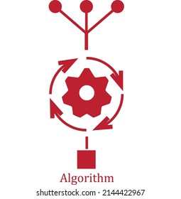 A sign of algorithms used in programming in red  - Technology illustration , vector 