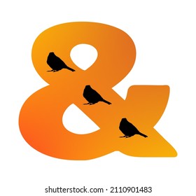 And sign  of the alphabet made with color orange and three silhouette of birds, isolated on a white background; vector