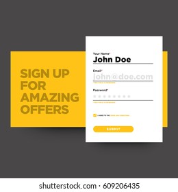 Sign Up For Amazing Offers Form for Subscription with Name, Email Address, Password and Submit Button svg