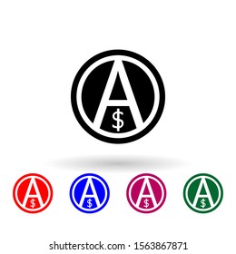 A sign of anarchy and the dollar multi color icon. Simple glyph, flat vector of communism capitalism icons for ui and ux, website or mobile application