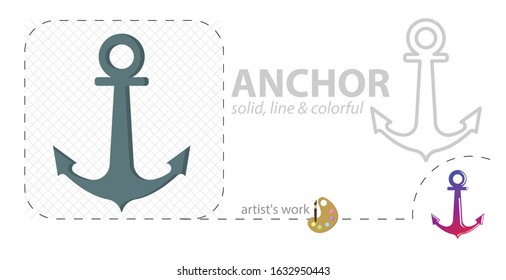 Sign anchor. Logo anchor vector flat illustration, solid, line icon