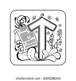 The sign of the ancient Vikings, a runic tattoo depicting the symbol of a warrior's courage, rapid recovery, overcoming obstacles, a letter and a floral pattern in the background