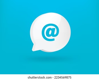 Al firmar o arroba notificación de mensaje burbuja voz icono atención sms señal e ilustración de mensaje de internet aislado en fondo blanco con elemento símbolo de comunicación web. Representación 3D.