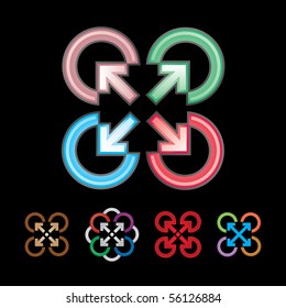 Sign arrows from the center of a black background, vector. The emblems for your logos design