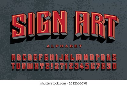Sign Art alphabet. A lettering font with rich colors and 3d effects, similiar to retro sign-painting styles. This vintage typeface would work well for hipster shops and tattoo parlors.
