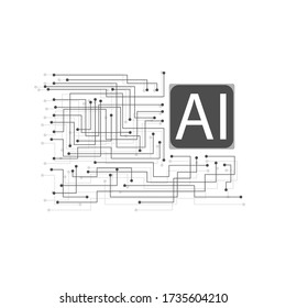 Sign of artificial intelligence, lines with dots. Neural connections