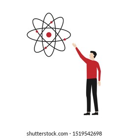 The sign of the atom. Flat cartoon character isolated on white background