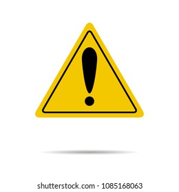 Sign of attention and exclamation in yellow triangle. Attention safety road, risk and caution, alert danger. Vector illustration