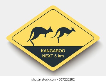 sign attention kangaroo and shadow. yellow a rhombus icon