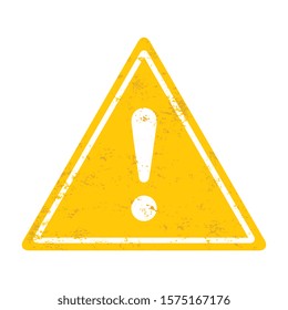 Sign attention. Vector element in grunge style. Old yellow stamp on white background. Design template