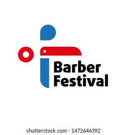 Sign for barber festival, red and blue color.