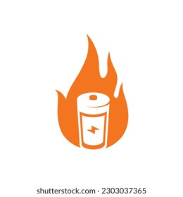 sign of battery on fire logo vector icon illustration design 