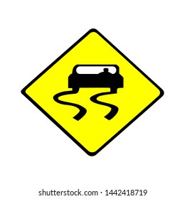 sign be carefull for car, sign watch out for slippery cars in design vector isolated on white background