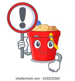 With sign beach bucket shape with sand cartoon
