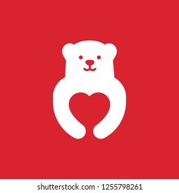 Sign bear hugs heart, illustration for postcard for the holiday