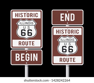
Sign of the beginning and end of Route 66 in Chicago in Illinois / USA