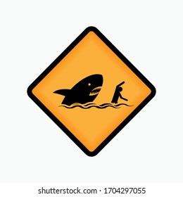 Sign of Beware Shark Attack. Warning When Swimming.
