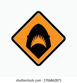 Sign of Beware Shark Attack. Warning When Swimming.