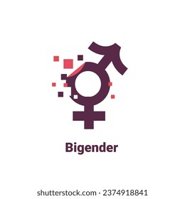 signo para bigénero, icono de imagen de género píxel aislado en fondo blanco