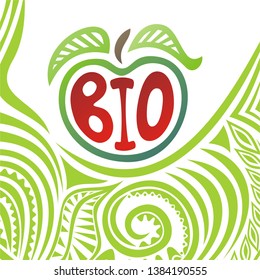 Sign bio. Apple. Beautiful nature decorative background. Vector illustration