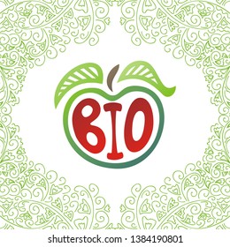 Sign bio. Apple. Beautiful nature decorative background. Vector illustration