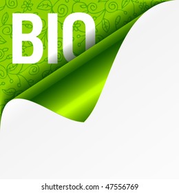Sign Bio - curled corner. Vector.