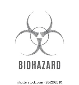 The sign of biological danger executed in gray color on a white background.