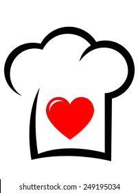 sign with black chef hat and red heart silhouette