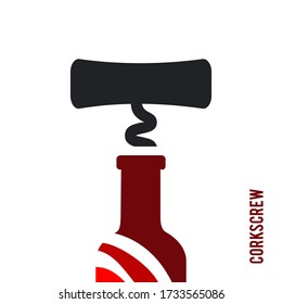 Sign Black corkscrew and a bottle of red wine. Design modern logos for Business. Vector logotype isolated on white background.