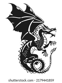 Sign of a black dragon isolated on white background