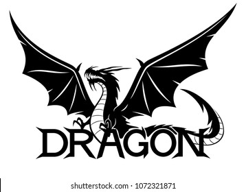 Sign of a black dragon on a white background.