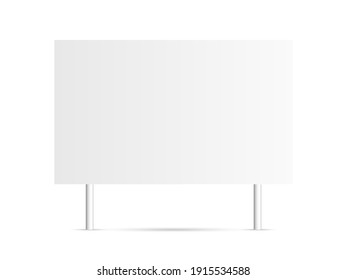 Sign blank on white backdrop. Isolated board mockup. Empty billboard with shadow. Signage mockup for advertising. Outdoor horizontal banner. Vector illustration.