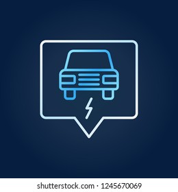 Sign with blue electric car outline concept vector icon or logo element on dark background