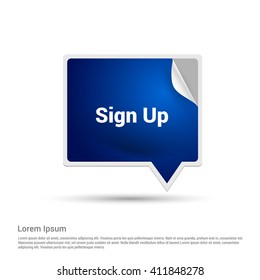 sign up Blue paper speech bubble Page curl