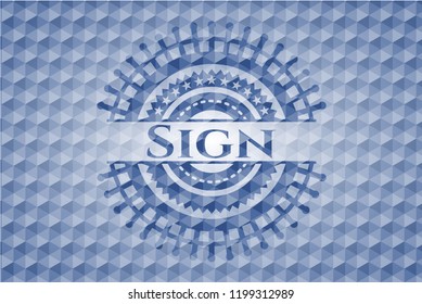 Sign blue polygonal emblem.